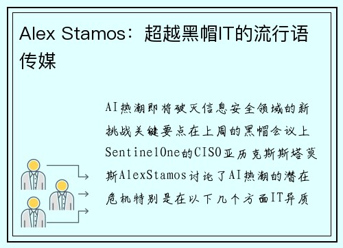 Alex Stamos：超越黑帽IT的流行语 传媒