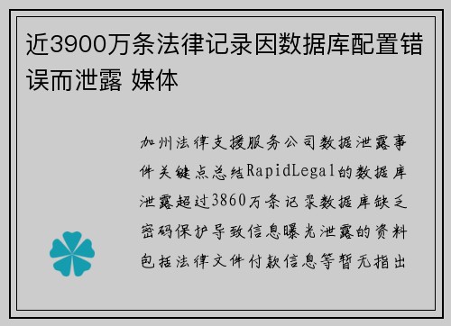 近3900万条法律记录因数据库配置错误而泄露 媒体