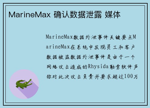 MarineMax 确认数据泄露 媒体