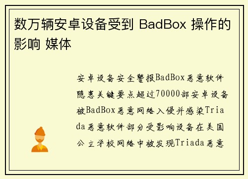 数万辆安卓设备受到 BadBox 操作的影响 媒体