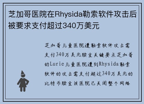 芝加哥医院在Rhysida勒索软件攻击后被要求支付超过340万美元 